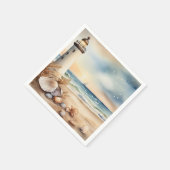 Waterverf vuurtoren en strand servet (Hoek)