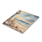 Waterverf vuurtoren en strand tegeltje (Zijkant)