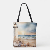 Waterverf vuurtoren en strand tote bag (Achterkant)