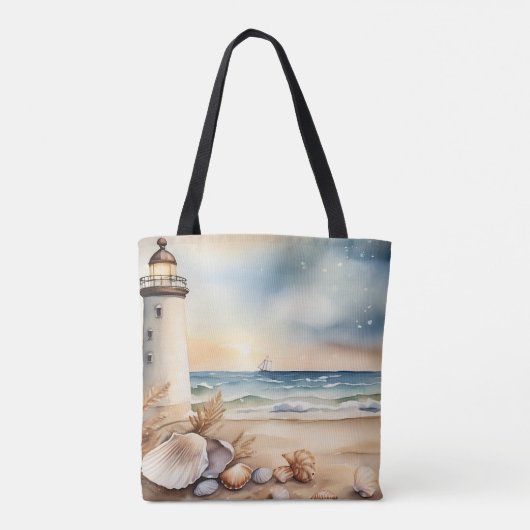 Waterverf vuurtoren en strand tote bag (Achterkant)