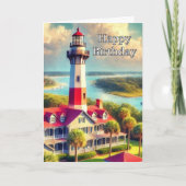 Waterverf vuurtoren Happy Birthday Greeting Kaart (Voorkant)
