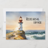 Waterverf Vuurtoren Huwelijksrepetitie Diner Kaart (Voorkant)