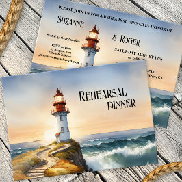 Waterverf Vuurtoren Huwelijksrepetitie Diner Kaart