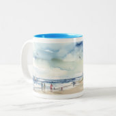 Waterverf vuurtoren in de zomer tweekleurige koffiemok (Voorkant links)