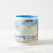 Waterverf vuurtoren in de zomer tweekleurige koffiemok (Center)