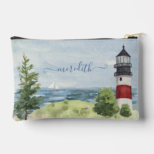 Waterverf vuurtoren kustscène naam etui (Achterkant)