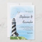 Waterverf vuurtoren Moderne bruiloft Kaart (Voorkant)