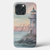 Waterverf Vuurtoren Monogram Case-Mate iPhone Case (Achterkant)