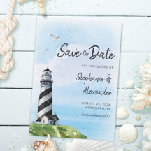 Waterverf vuurtoren Nautical Modern Wedding