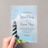 Waterverf vuurtoren Nautical Wedding Acryl Uitnodigingen (Insitu (Draagbaar))