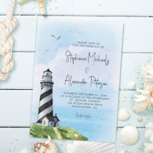 Waterverf vuurtoren Nautical Wedding