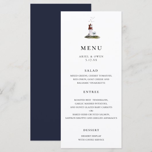 Waterverf vuurtoren Nautical Wedding Menu (Voorkant / Achterkant)