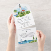 Waterverf vuurtoren Nautisch Baby shower All In One Uitnodiging (Afscheurbaar)