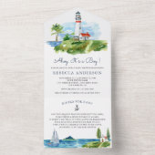 Waterverf vuurtoren Nautisch Baby shower All In One Uitnodiging (Binnen)