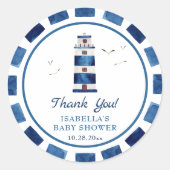 Waterverf vuurtoren Nautisch Baby shower Ronde Sticker (Voorkant)