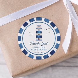 Waterverf vuurtoren Nautisch Baby shower Ronde Sticker