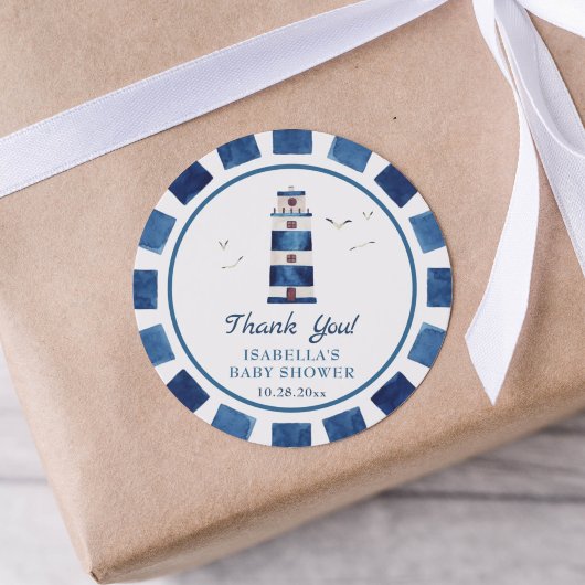 Waterverf vuurtoren Nautisch Baby shower Ronde Sticker
