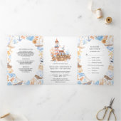 Waterverf Vuurtoren Nautisch Thema Huwelijk Drieluik Uitnodiging (Binnen)