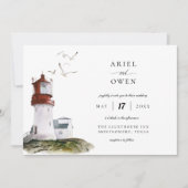 Waterverf Vuurtoren Nautisch Thema Huwelijk Kaart (Voorkant)