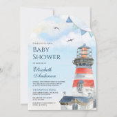 Waterverf Vuurtoren Nautische Boog Baby shower Kaart (Voorkant)