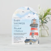 Waterverf Vuurtoren Nautische Boog Baby shower Kaart (Staand voorkant)