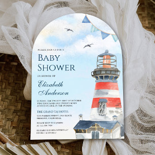Waterverf Vuurtoren Nautische Boog Baby shower Kaart