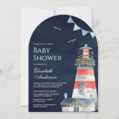Waterverf Vuurtoren Nautische Marine Baby shower Kaart (Voorkant)