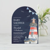 Waterverf Vuurtoren Nautische Marine Baby shower Kaart (Staand voorkant)