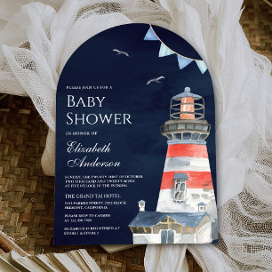 Waterverf Vuurtoren Nautische Marine Baby shower Kaart