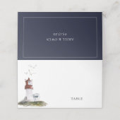 Waterverf Vuurtoren Nautische Navy Blue Wedding Plaatskaartje (Buitenkant ongevouwen)