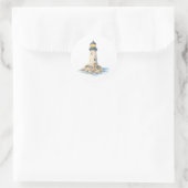 Waterverf Vuurtoren op de Rotsen Ronde Sticker (Tas)