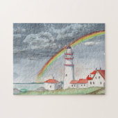 Waterverf vuurtoren regenbooglandschap Zee Legpuzzel (Horizontaal)