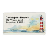 Waterverf Vuurtoren Retourlabel Strand Etiket (Voorkant)