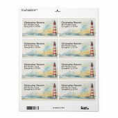 Waterverf Vuurtoren Retourlabel Strand Etiket (Full Sheet)