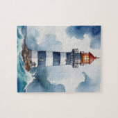 Waterverf Vuurtoren Stormachtig Weer Legpuzzel (Horizontaal)