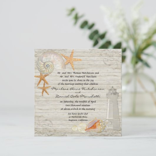 Waterverf vuurtoren, strand bruiloft kaart (Staand voorkant)