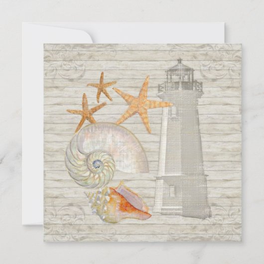 Waterverf vuurtoren, strand bruiloft kaart (Achterkant)