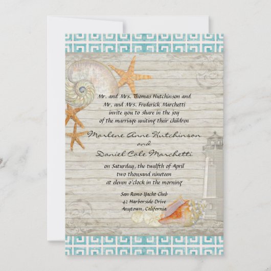 Waterverf vuurtoren, strand bruiloft kaart (Voorkant)