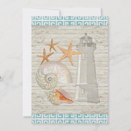 Waterverf vuurtoren, strand bruiloft kaart (Achterkant)