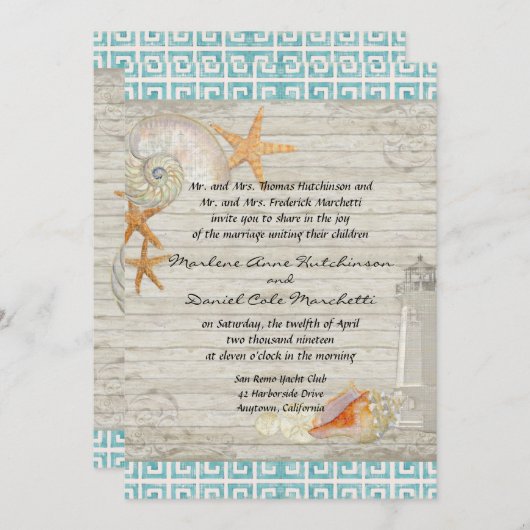 Waterverf vuurtoren, strand bruiloft kaart (Voorkant / Achterkant)