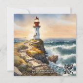 Waterverf vuurtoren strand bruiloft kaart (Achterkant)