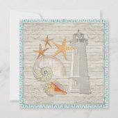 Waterverf vuurtoren, strand bruiloft kaart (Achterkant)