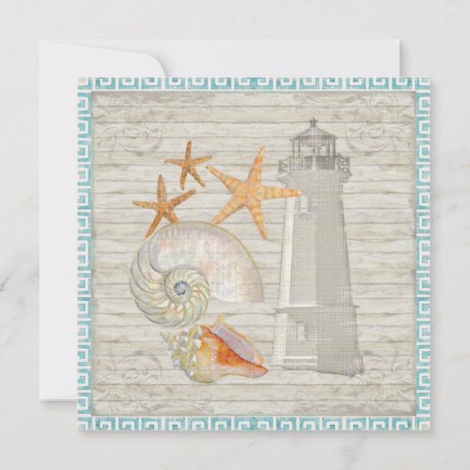 Waterverf vuurtoren, strand bruiloft kaart (Achterkant)