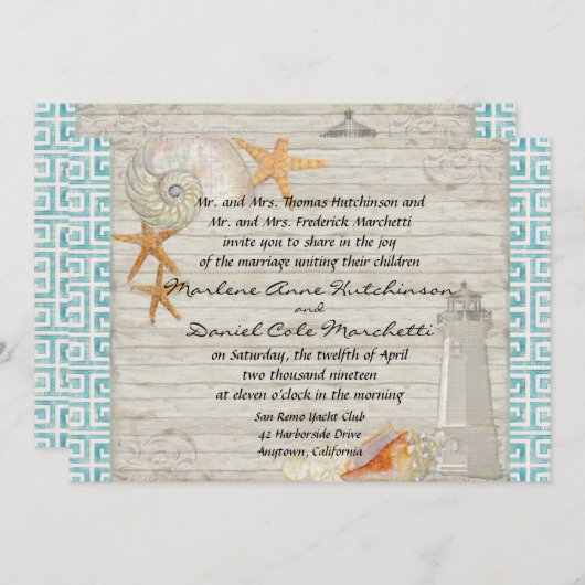 Waterverf vuurtoren, strand bruiloft kaart (Voorkant / Achterkant)