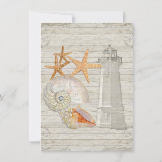 Waterverf vuurtoren, strand bruiloft kaart (Achterkant)