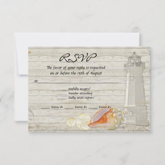 Waterverf vuurtoren, strand bruiloft RSVP kaartje (Voorkant)
