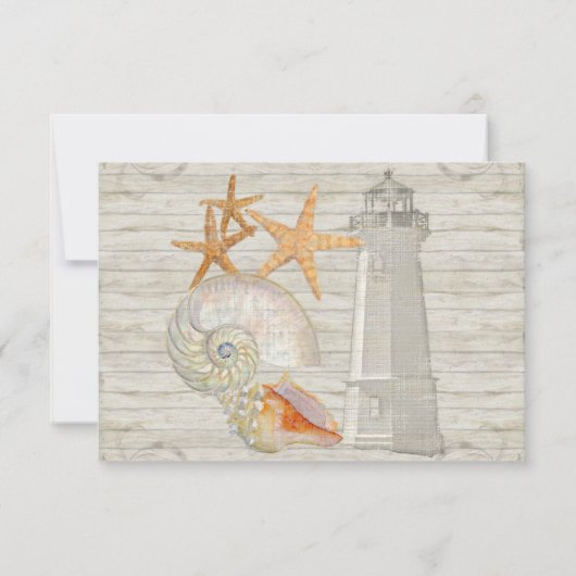 Waterverf vuurtoren, strand bruiloft RSVP kaartje (Achterkant)