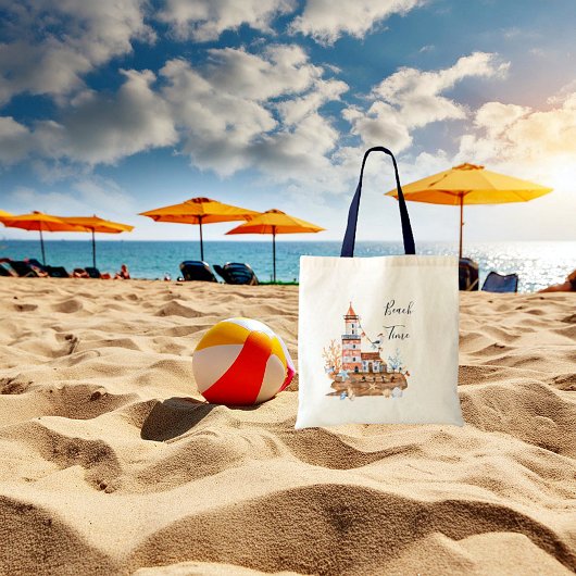 Waterverf vuurtoren strand tote bag