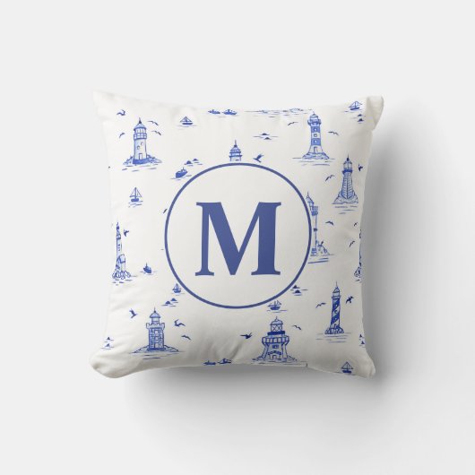 Waterverf Vuurtoren Toile Babykamer | Monogram Kussen (Voorkant)