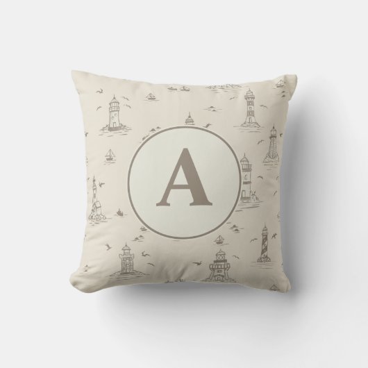 Waterverf Vuurtoren Toile Babykamer | Monogram Kussen (Voorkant)